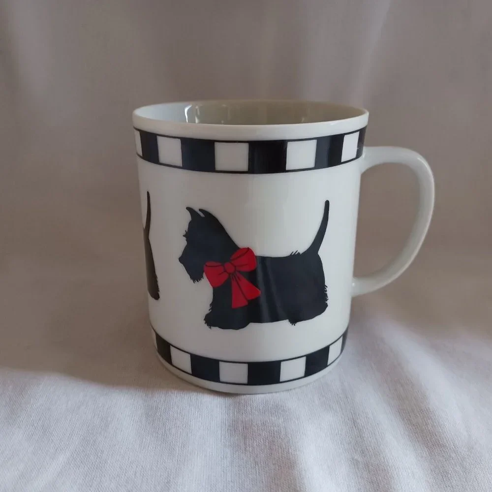 Dept 56 Scottie Dog Mug Cup Porcelain Black and White Checker‎ Border